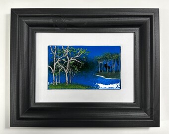 Birch tree fused glass art panel summer scenery picture, glass home decor, glass wall sculpture, three dimensional art