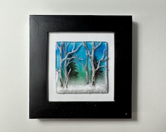 Birch Tree Glass Panel, Landscape Art, One-of-a-Kind, Tree Wall Decor, Winter Forest Picture, Unique Gift for Her