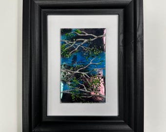 Birch tree fused glass art panel summer scenery picture, glass home decor, glass wall sculpture, three dimensional art