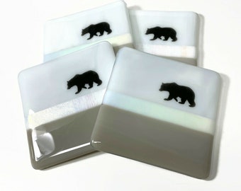 Wildlife drink coasters, Fused glass glass holder, drink rest, glass art, presents for her, unique gifts, wildlife table decor, set of 4