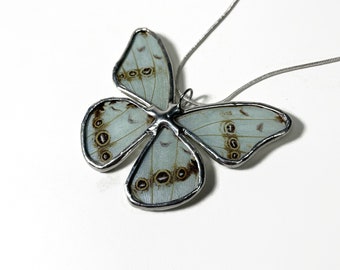 White Morpho necklace Butterfly wing jewelry, stained glass butterfly, butterfly taxidermy, recycled butterfly jewelry