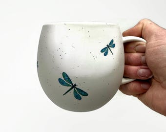 Handcrafted Dragonfly Mug, Whimsical Coffee Cup, Nature Inspired Home Decor, Artisan made Gifts for Her