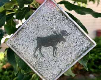 Moose fused glass sun catcher, wildlife window hanging, ornament, unique gifts for him, moose lover gifts, housewarming present’s