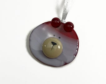 Bear fused glass ornament, Christmas tree decoration, gifts for dad, whimsical home decor, tree ornament, window hanging