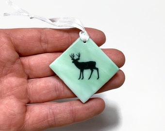 Handcrafted Deer Ornament, Fused Glass Window Hanging, Unique Home Decor, Wildlife decorations for her
