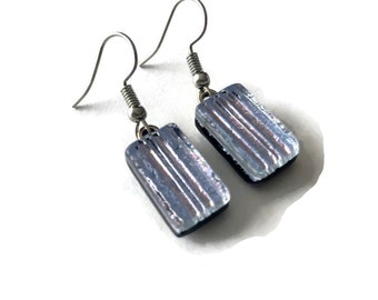 Glass earrings, Silver earring, dichroic glass jewelry, dangle earrings, statement jewelry, fused glass jewelry, hypoallergenic