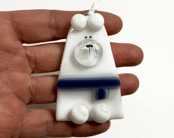 Polar bear fused glass ornament, unique gifts for her, tree ornament, handcrafted Christmas decoration, window hanging