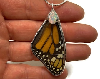 Real Butterfly Wing Pendant, Monarch Opal Necklace, Butterfly Jewelry, Gifts for her