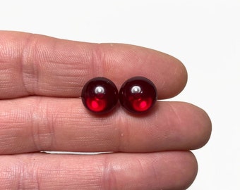 Dainty Ruby Red Handmade Stud Earrings, Fused Glass Jewelry, Unique Gifts for Her