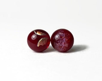 studs, stud earrings, red coloured studs, glass studs, glass stud earrings, 8mm cabochon studs