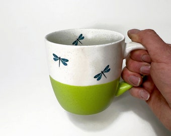 Handcrafted Dragonfly Mug, Whimsical Coffee Cup, Nature Inspired Home Decor, Artisan made Gifts for Her, Retro Coffee Cup Home Decor