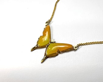 Yellow butterfly pendant, real butterfly wing jewelry, unique gifts for her, resin pendant, dainty necklace