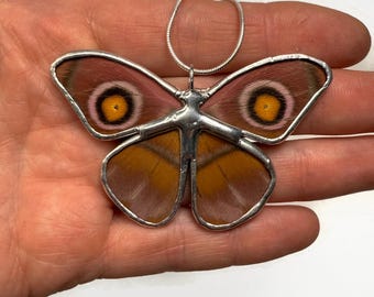 Butterfly pendant, Real Butterfly jewelry, gift for her, glass necklace, stained glass wing, nature inspired present