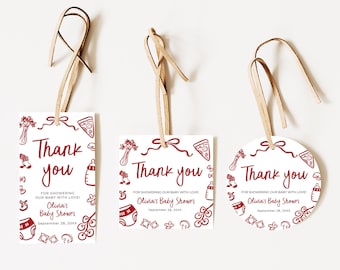 Ciao Bambino Baby Shower Favor Tags, Whimsical Red Hand Drawn Pizza Ciao Baby Gift Tag, Italian Special Delivery Baby Thank You Tag CB1