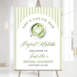 Elle a trouvé sa plaque de bienvenue parfaite pour la douche nuptiale Matcha, affiche modifiable de la douche nuptiale Matcha vert sauge, bienvenue pour la douche nuptiale Matcha