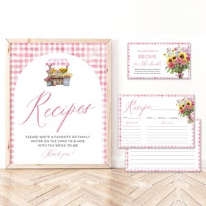 Fresh Off the Market Bridal Shower Recipe Cards and Sign, Pink Floral Farmer&#39;s Market She’s Fresh Off the Market Recipe for the Bride FM1