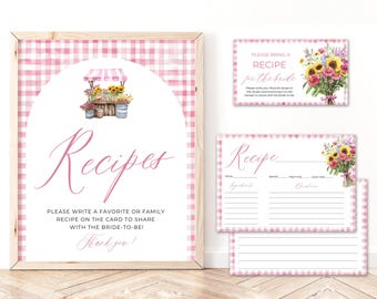 Cartes de recettes et enseigne fraîches du marché pour la douche nuptiale, Floral rose Farmer's Market, recette du produit fraîche du marché pour la mariée FM1