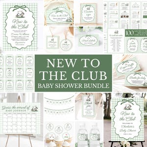 New to the Club Baby Shower Bundle, Golf Baby Shower Games, Editable Sage Green Gingham Bow Little Putter Baby Boy Baby Shower Decoration