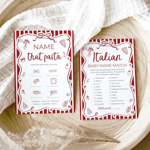 Ciao Bambino Baby Shower Game Bundle, Editable Red Italian Ciao Baby Gender Neutral Special Delivery Hand Drawn Pizza Baby Shower Games CB2