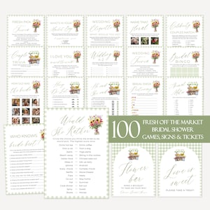 Fresh Off the Market Bridal Shower Games Bundle, Editable Rustic Green Gingham Farmer&#39;s Market Games She’s Fresh Off the Market Games FM2