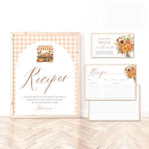 Fall She’s Fresh Off the Market Bridal Shower Recipe Cards and Sign, Autumn Orange Gingham Pumpkins Farmer&#39;s Market Recipe for the Bride FM3