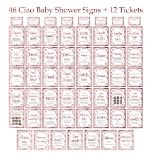 Ciao Bambino Baby Shower Game Bundle, Editable Red Italian Ciao Baby Gender Neutral Special Delivery Hand Drawn Pizza Baby Shower Games CB2
