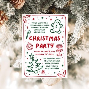 Hand Drawn Christmas Party Invitation, Editable Whimsical Scribble Doodle Christmas Party Invite, Printable  Friendsmas Holiday Party Invite
