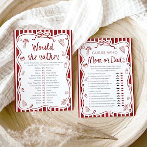 Ciao Bambino Baby Shower Game Bundle, Editable Red Italian Ciao Baby Gender Neutral Special Delivery Hand Drawn Pizza Baby Shower Games CB2