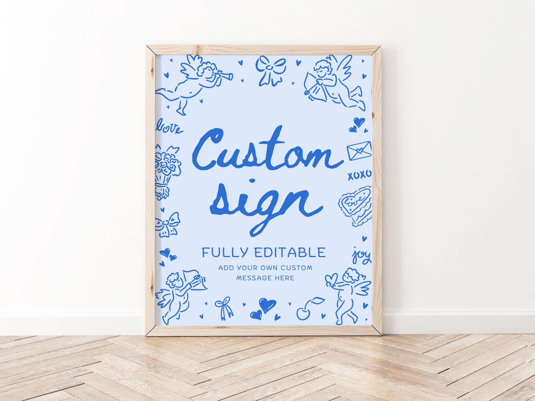 Editable Blue Hearts Hand Drawn Valentine's A Little Sweetheart Baby ...
