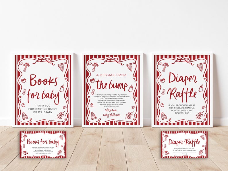 Ciao Bambino Baby Shower Game Bundle, Editable Red Italian Ciao Baby Gender Neutral Special Delivery Hand Drawn Pizza Baby Shower Games TH2