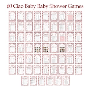 Ciao Bambino Baby Shower Game Bundle, Editable Red Italian Ciao Baby Gender Neutral Special Delivery Hand Drawn Pizza Baby Shower Games CB2