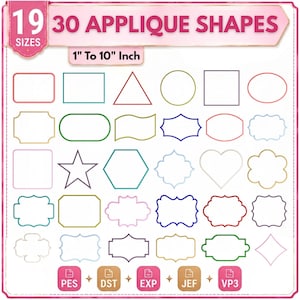 30 Applique Shapes Embroidery Bundle, Basic Monogram Frame Machine Embroidery File, Geometric Border Pattern Pack, PES DST, Instant Download