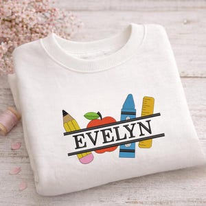 Split School Machine Embroidery Design, Teacher Name Monogram Embroidery File, Custom Student Pencil Apple Pattern, Instant Download