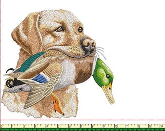 Yellow Labrador Dog, Duck Hunting, Hunting Dog Duck Hunter, Lab Dog Hunt Duck, Digital Download  Machine Embroidery File