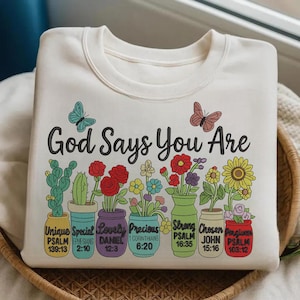 Diseño de bordado religioso floral, Dios dice que tú eres (Descarga instantánea)