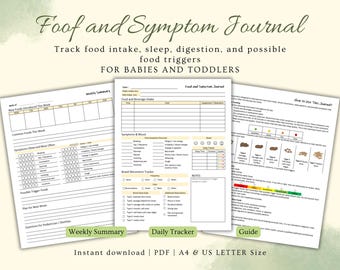 Food & Symptom Journal for Babies and Toddlers | Allergy Tracker | Printable PDF