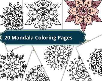 Botanical Mandala Coloring Pages | 20 Hand Drawn Floral Designs for Adults | Printable PDF