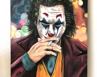 Handgeschilderd olieverfschilderij van de Joker / Clownkunst / Muurdecoratie / Film