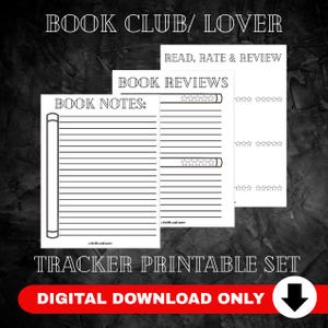 Printable Book Review & Notes Tracker | Reading Journal Pages | Digital Download Book Log | TBR Tracker | Book Club Worksheet