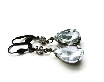 Vintage Glass Jewel Earrings Crystal - THE WHITE QUEEN estate jewellery sparkle rhinestone - wedding bridal bridesmaid