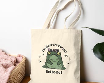 Funny Frog Canvas Tote Bag: The Horrors Persist - Mental Health Gift