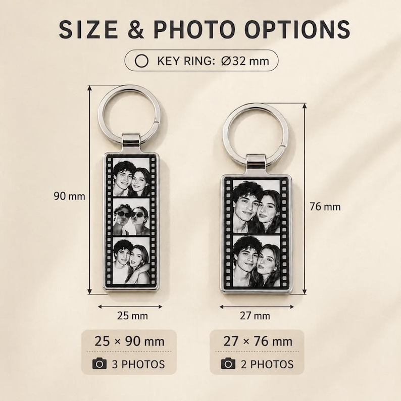 Personalized Photo Keychain, Custom Film Strip Keychain, Couple Family Pet Photo Gift, Personalized Keepsake, Custom Picture Keychain image 5