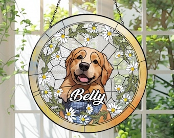 Custom Dog Portrait Stained Glass Suncatcher,Dog Portrait Art Suncatcher,Custom Dog Portrait from Photo,Dog Cat Loss Gift,Pet Loss Gift