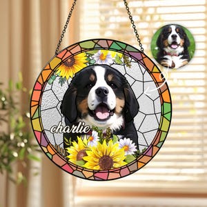 Atrapasueños de vidrio con retrato de mascota personalizado, atrapaluz con retrato de perro y gato para colgar en la ventana, retrato de perro personalizado a partir de una foto, regalo de condolencia para mascotas.