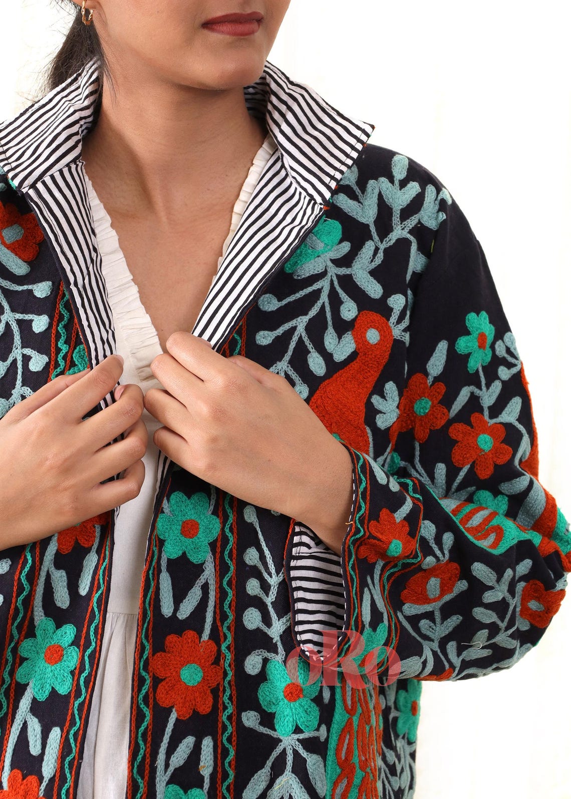Serene Embroidered Coat In Black