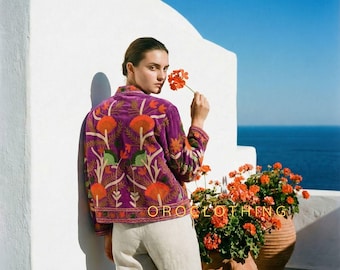 Luxury Gift for Her, Velvet Jacket, Unique Embroidered Birthday Present, Heirloom Quality Suzani