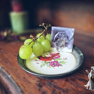 Piatto per offerte in ceramica d&#39;argento vintage, ciotola per altare pagano delle streghe, decorazione per altare, strumenti per vassoio rituale, forniture rituali cardinali, forniture Wiccan