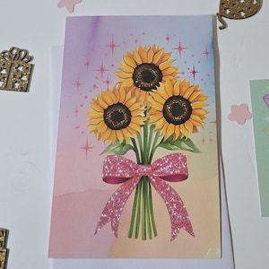 Sonnenblume Geburtstagskarte Handgemachter Blumengruß mit Funkeln - Fröhliche Geburtstagswünsche für ihren besonderen Tag