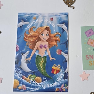 Geburtstagskarte Meerjungfrau Geburtstagswelle mit Delfinen | Grußkarte für Kinder & Erwachsene mit Meeres-Thema