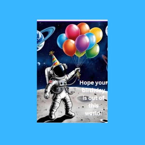Carte d'anniversaire d'astronaute sur la lune, carte d'anniversaire hors du commun, carte de voeux d'astronaute de ballon, carte de ballon d'anniversaire de l'espace, enfants cosmiques